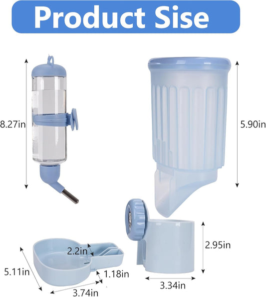 Sangle Sopffy Rabbit Feeder and Water Dispenser Set, Gravity Food Bowl with Water Bottle for Cage, Small Animal Feeding Station for Bunny, Guinea Pig, Chinchilla, Ferret, Hedgehog, Blue 2-Piece Set - Image 2