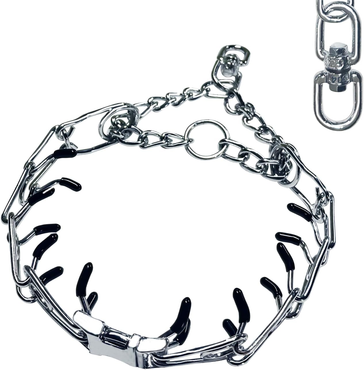 Freedom and Soul no pull dog collar front view highlighting the adjustable stainless steel links for dog training.