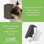 Catit Senses 2.0 cat brush mounted on a corner surface
