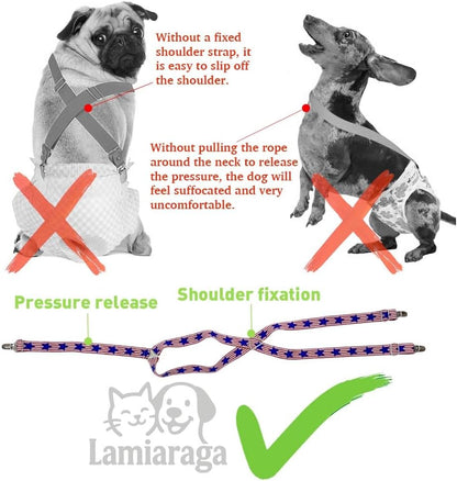 Lamiaraga canine diaper suspenders backing design showing the anti slip shoulder structure.