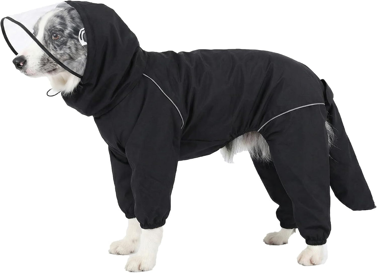 Dog Raincoat for Medium Large Dogs,rain Jacket Coat, Full Leg Coverage Waterproof Rain Suit with Detachable Hood & Tail, Reflective Strips, Snag-Free Top Zipper (Black for Boy, XX-Large) - Image 13