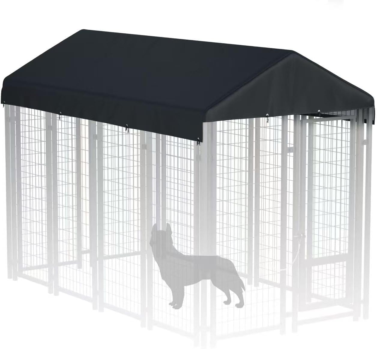 Ddeman outdoor dog kennel cover front view showing waterproof canopy material