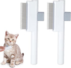 YBEATY self cleaning pet flea comb front view showcasing white fine tooth stainless steel pins.