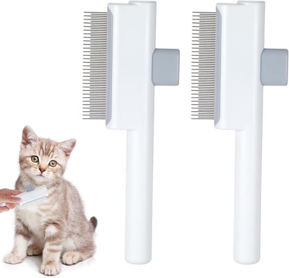 YBEATY self cleaning pet flea comb front view showcasing white fine tooth stainless steel pins.