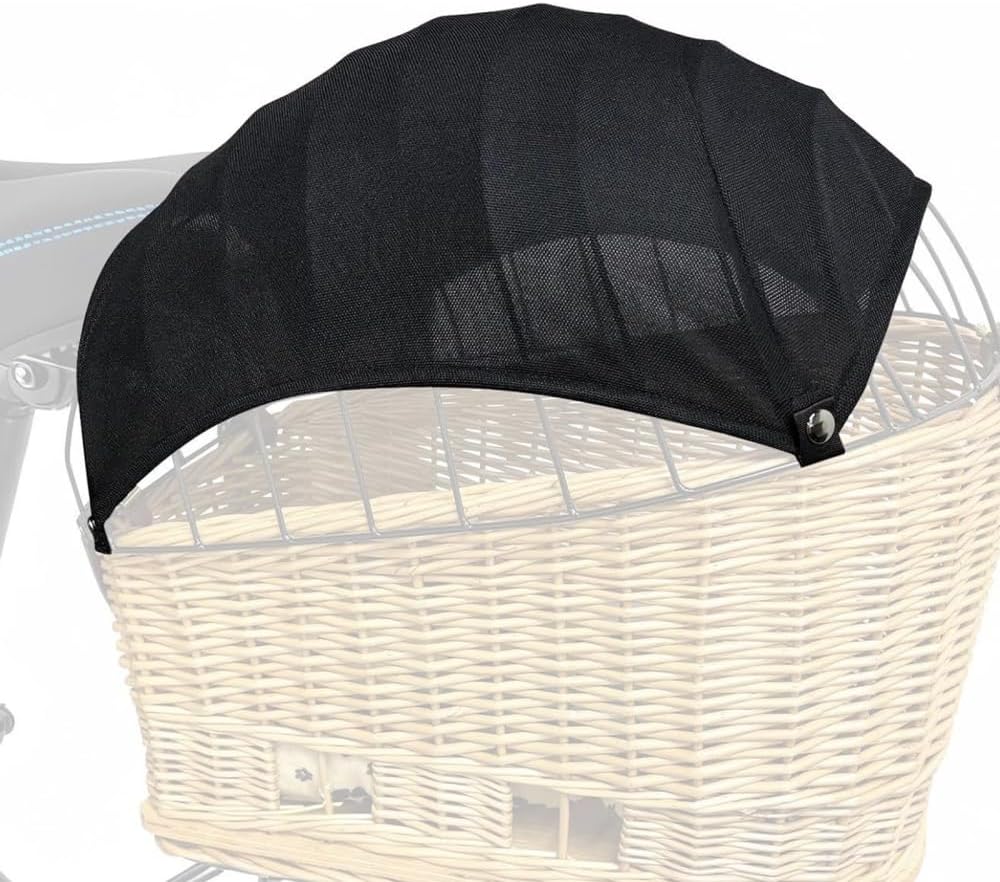 CARPJZ bike basket sunshade front view protecting a small dog from direct sunlight.