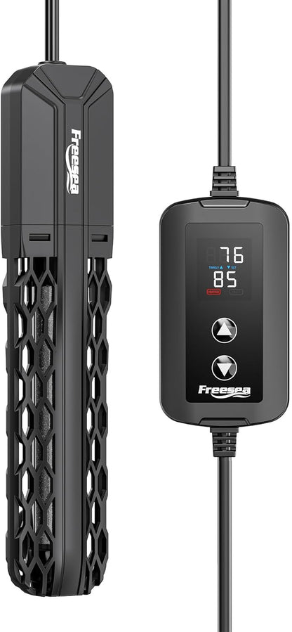 Freesea submersible aquarium heater front view with digital display