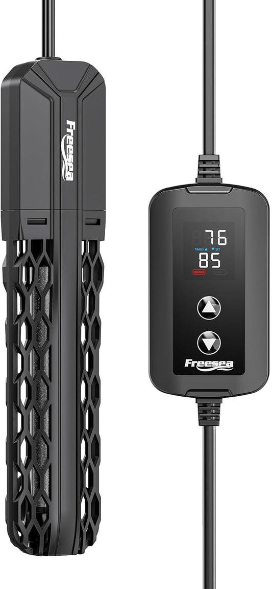 Freesea submersible aquarium heater front view with digital display