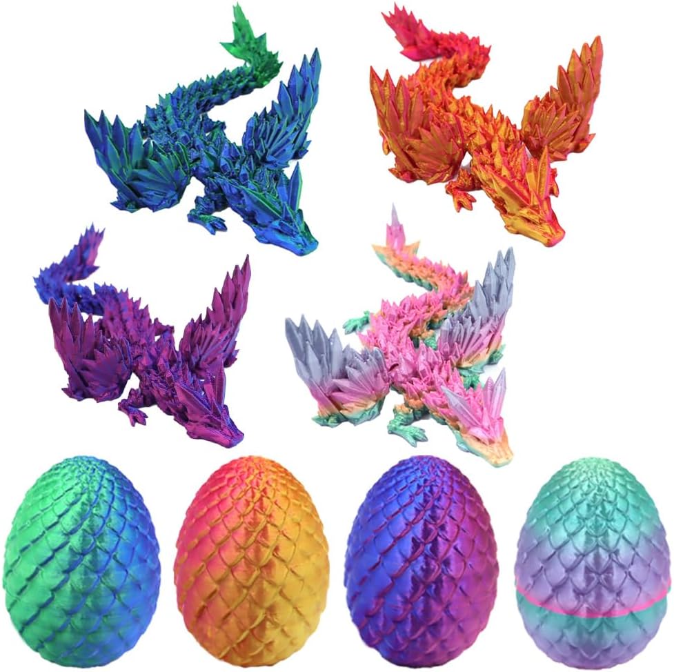 Shuwnd 4 Pack 3D Printed Dragon Egg Toy front view with dragons inside