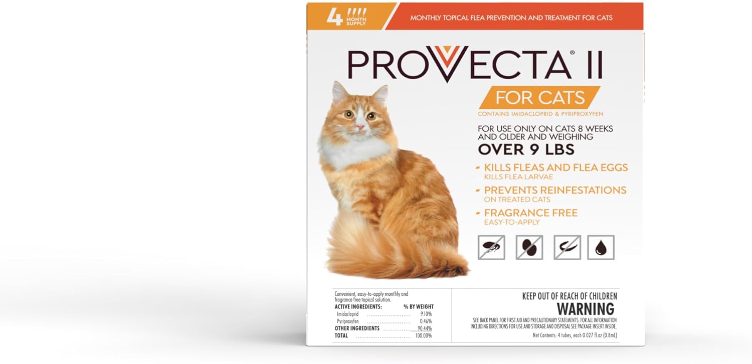 Close up view of Provecta II monthly topical tubes for heavy cats over nine pounds.