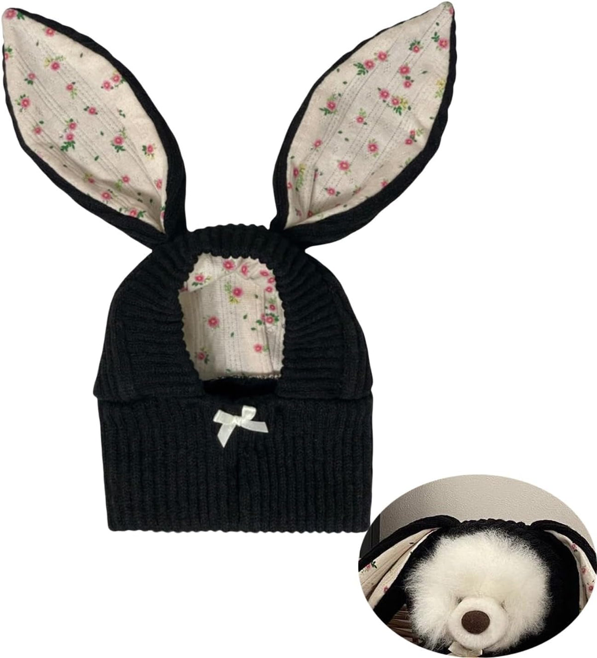 Rabbit Quiet Ears for Dogs & Cats - Knitted Dog Hats with Noise Protection & Warmth - Winter Hat & Head Wrap - Bunny Costume (Pink, Small) - Image 10