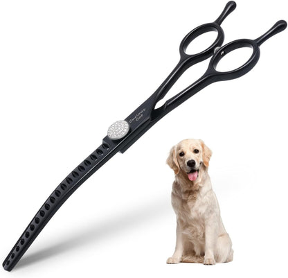 DRGSKL pet scissors action shot detailing the smooth cutting motion on dense pet fur coats.