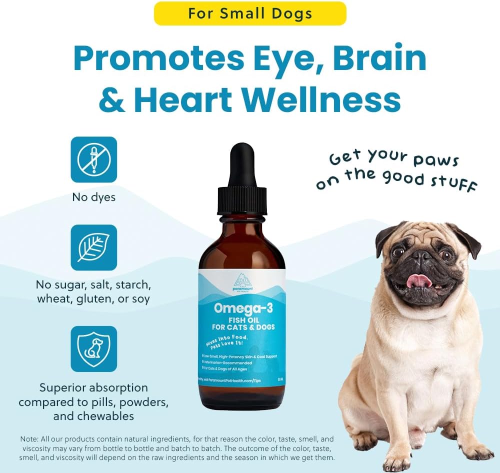 Paramount Pet Health fish oil liquid supplement nutritional facts and daily dosage chart