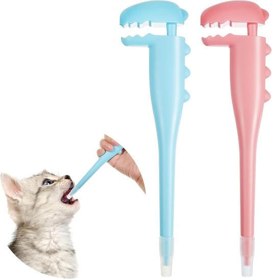Reallnaive pet pill shooter front view showing pink and blue dispensers.