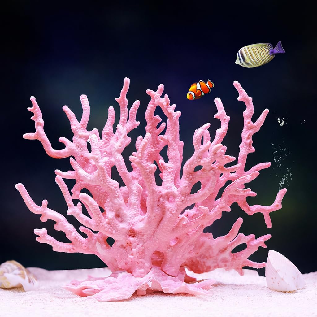 Aiqriwv artificial coral aquarium ornament front view inside a fish tank.