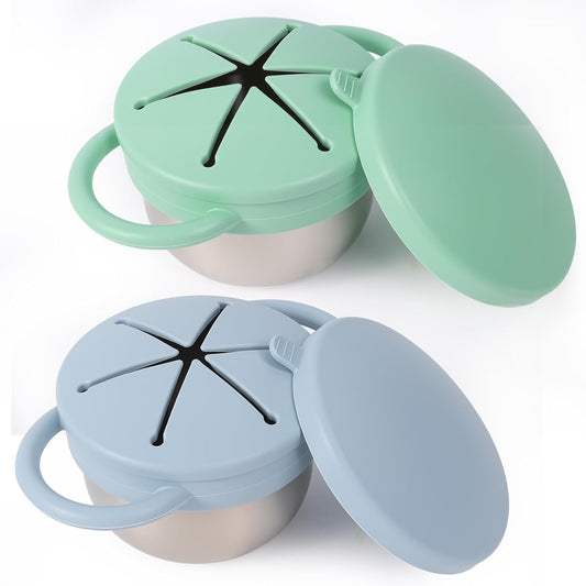 Solinfant stainless steel spill proof snack cups front view