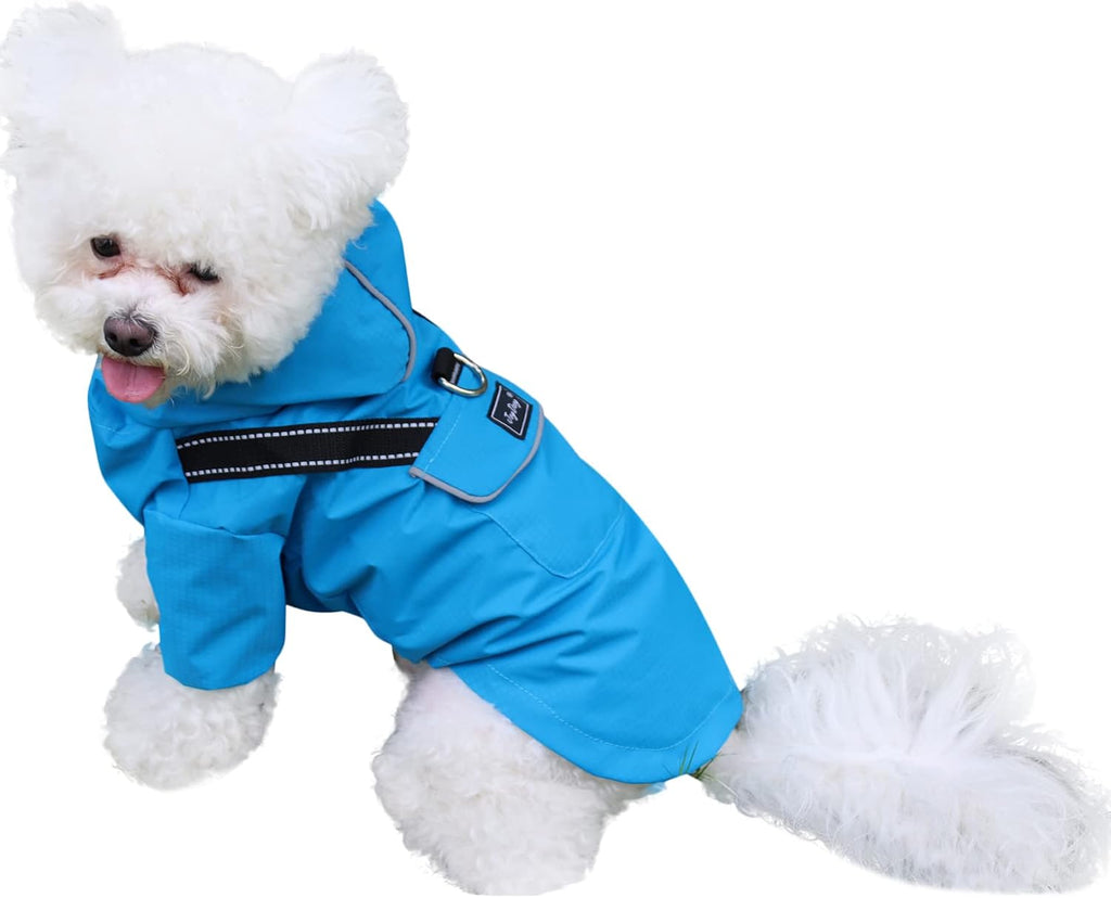 JoyDaog waterproof puppy rain jacket with hood back view