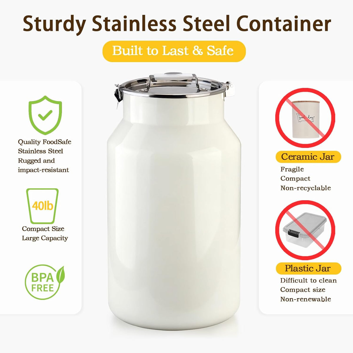 Side profile of Aloxina stainless steel food container showing handles