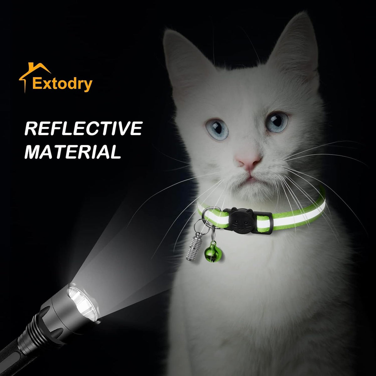 Close-up view of the cat face quick release safety breakaway buckle.