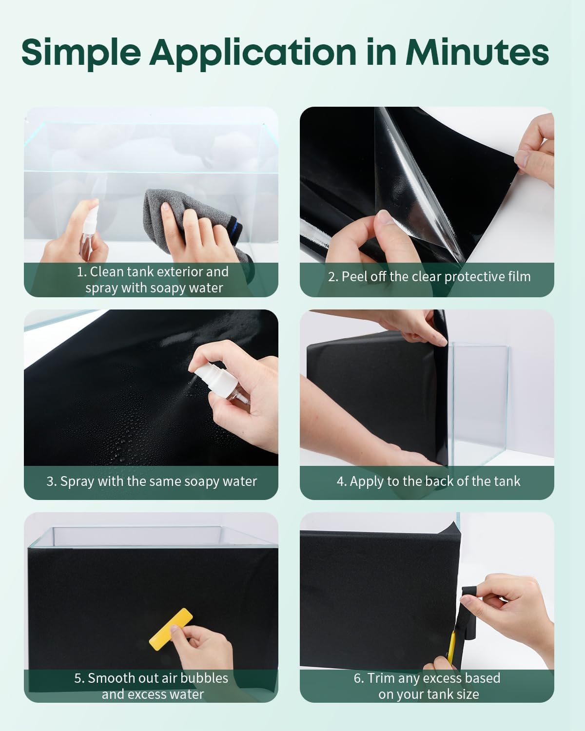 Included installation tools containing a spray bottle smoothing card and utility knife.