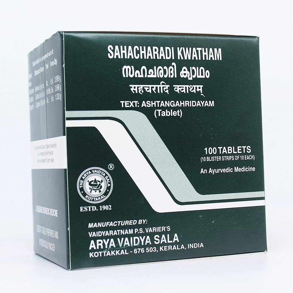 Kottakkal Arya Vaidya Sala Sahacharadi Kwatham Tablet 100 count front view for sciatica relief