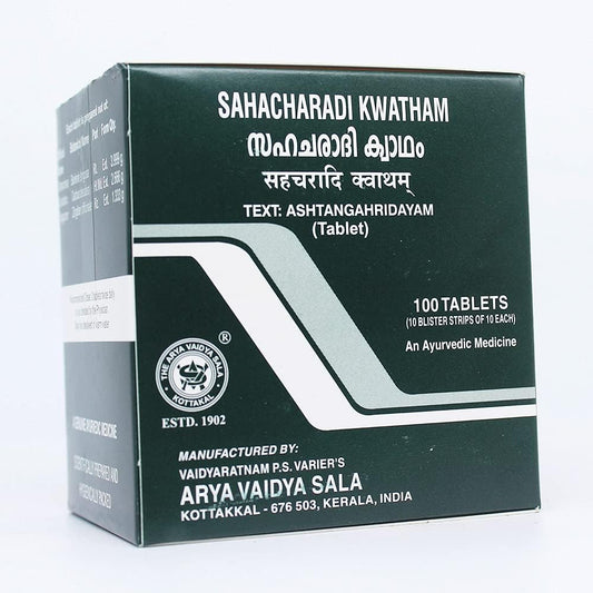 Kottakkal Arya Vaidya Sala Sahacharadi Kwatham Tablet 100 count front view for sciatica relief
