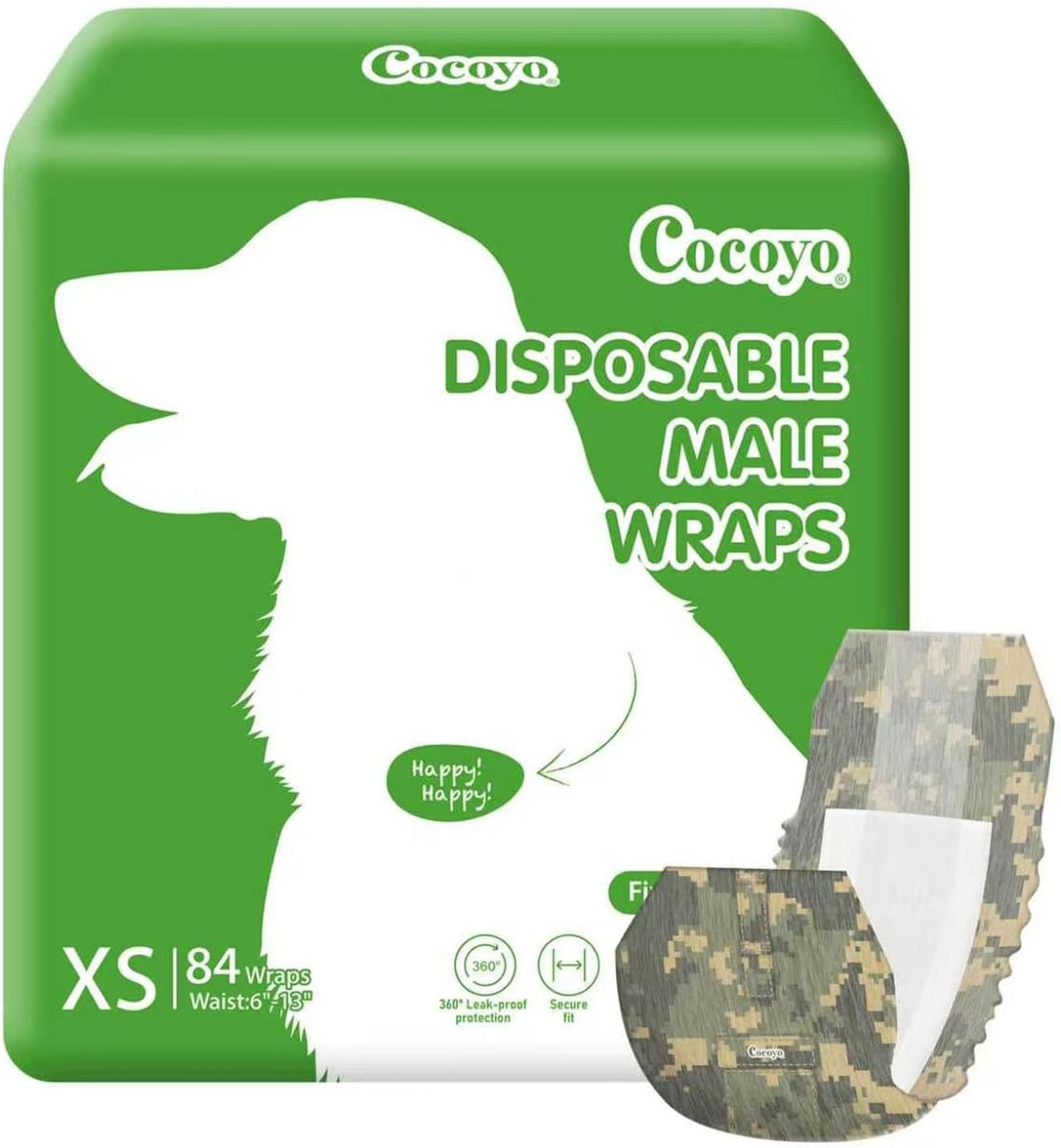 COCOYO imported eighty four count male dog wraps display on plain background