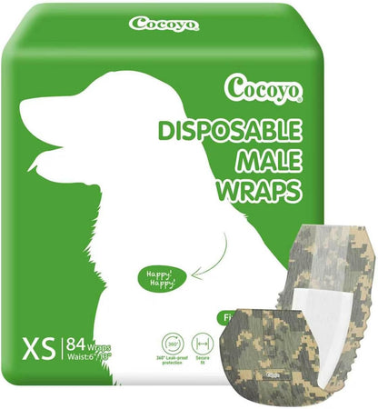 COCOYO imported eighty four count male dog wraps display on plain background