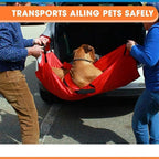 Folded Camcce dog stretcher showing compact portable design