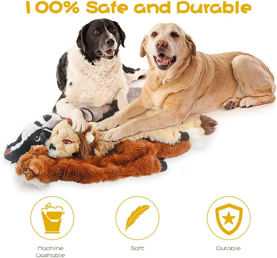 FIREOR durable pet chew toys bundle with close up on the premium non toxic fabric and strong stitching details