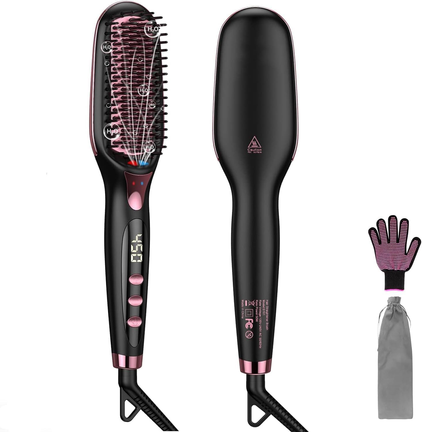 Nexora Original hair straightener brush front view showing ceramic bristles for professional home styling