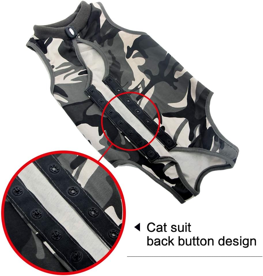 Back view of Doton cat recovery suit with button closure