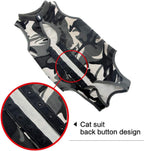 Back view of Doton cat recovery suit with button closure