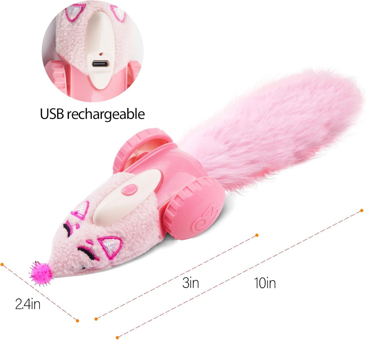 Migipaws Automatic Cat Toys, Plush Cat Mouse Toy, Interactive Toy for Indoor Cats, Smart Moving Kitten Toy, Rechargeable (Pink) - Image 6