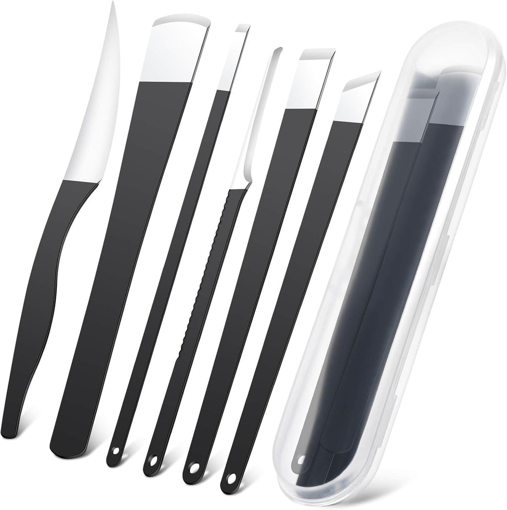 Cakvank 6 Piece Pedicure Knife Set front view showing premium black non slip handles in a storage box
