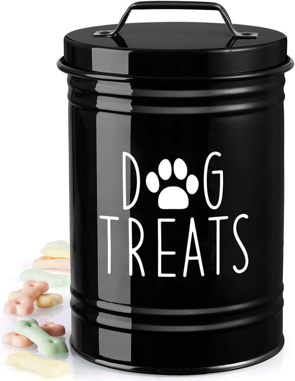 OUTNILI Small Dog Treat Container Airtight - 6" Tall X 4.9" Round Black Dog Treat Jar for Kitchen Counter - Rustic Treat Storage Canister for Dogs, Cats, Small Animals - Gifts for Pet Owners - Image 9