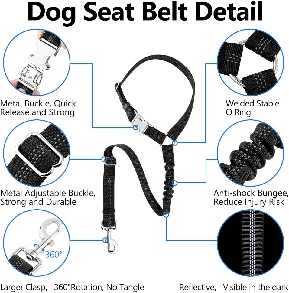 Plutus Pet dog seat belt showing shock absorbing bungee detail