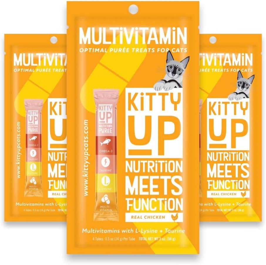 Kitty Up Lickable Cat Treats - All Natural Chicken Puree Tubes with Lysine & Taurine | Grain-Free Wet Treats for Indoor Cats & Kittens (12 Pack) - Image 1