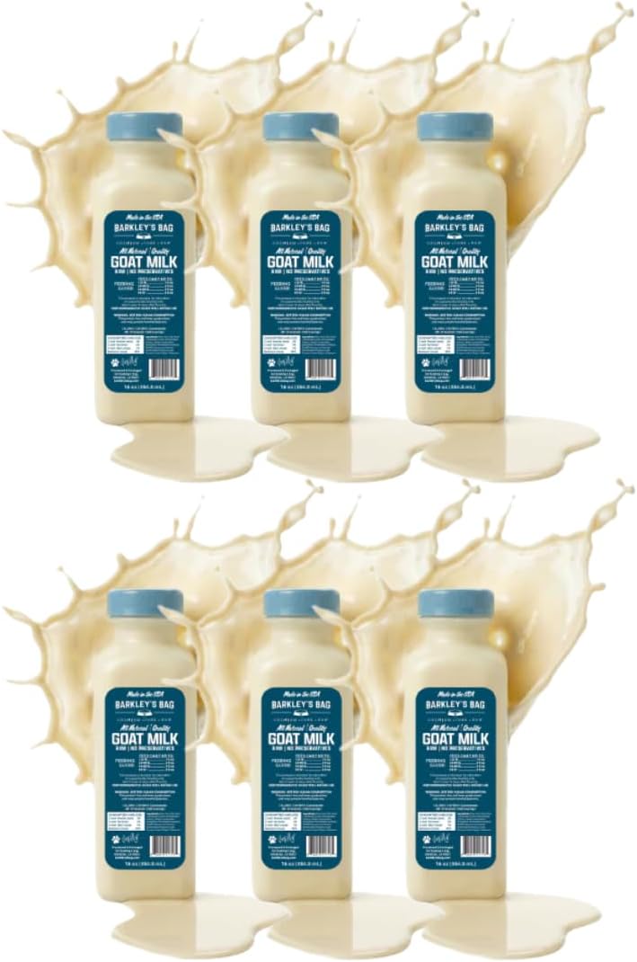 Frozen raw goat milk dog food topper bottle label detail