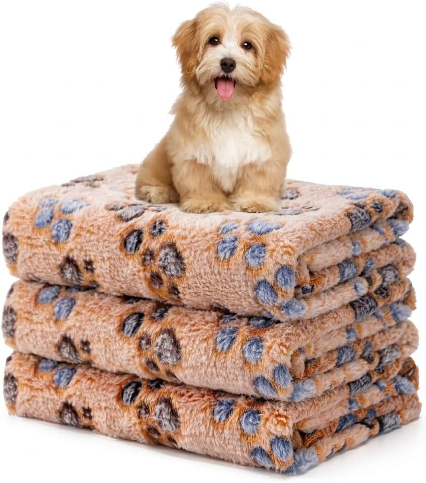 1 Pack 3 Blankets Fluffy Premium Fleece Soft Pet Blanket Flannel Throw for Cat Dog Puppy (Small 23x16'', Paw-White/Pink/Brown) - Image 9