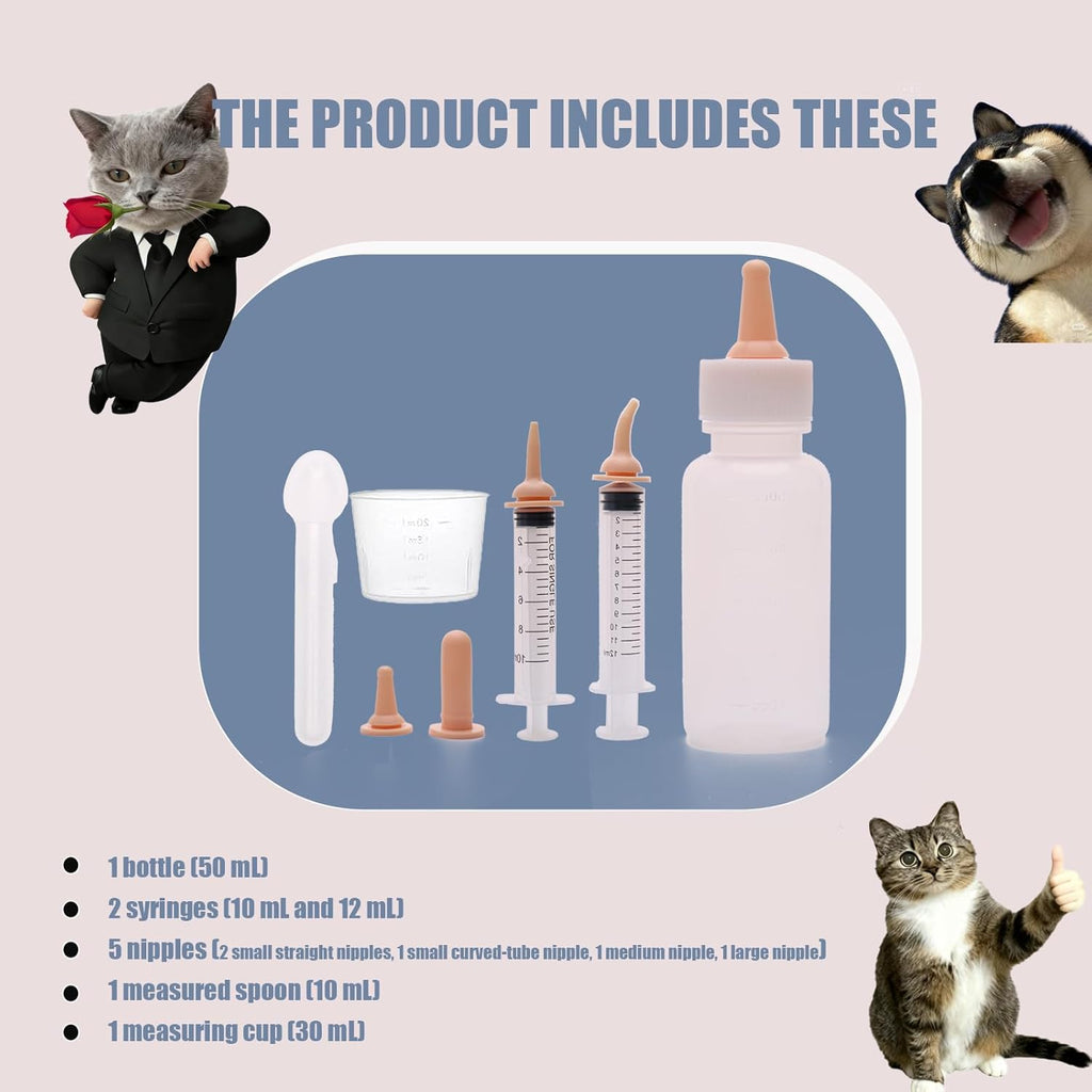 LIAOKAITOU pet nursing bottle kit with food-grade silicone tips for hand-rearing orphaned kittens