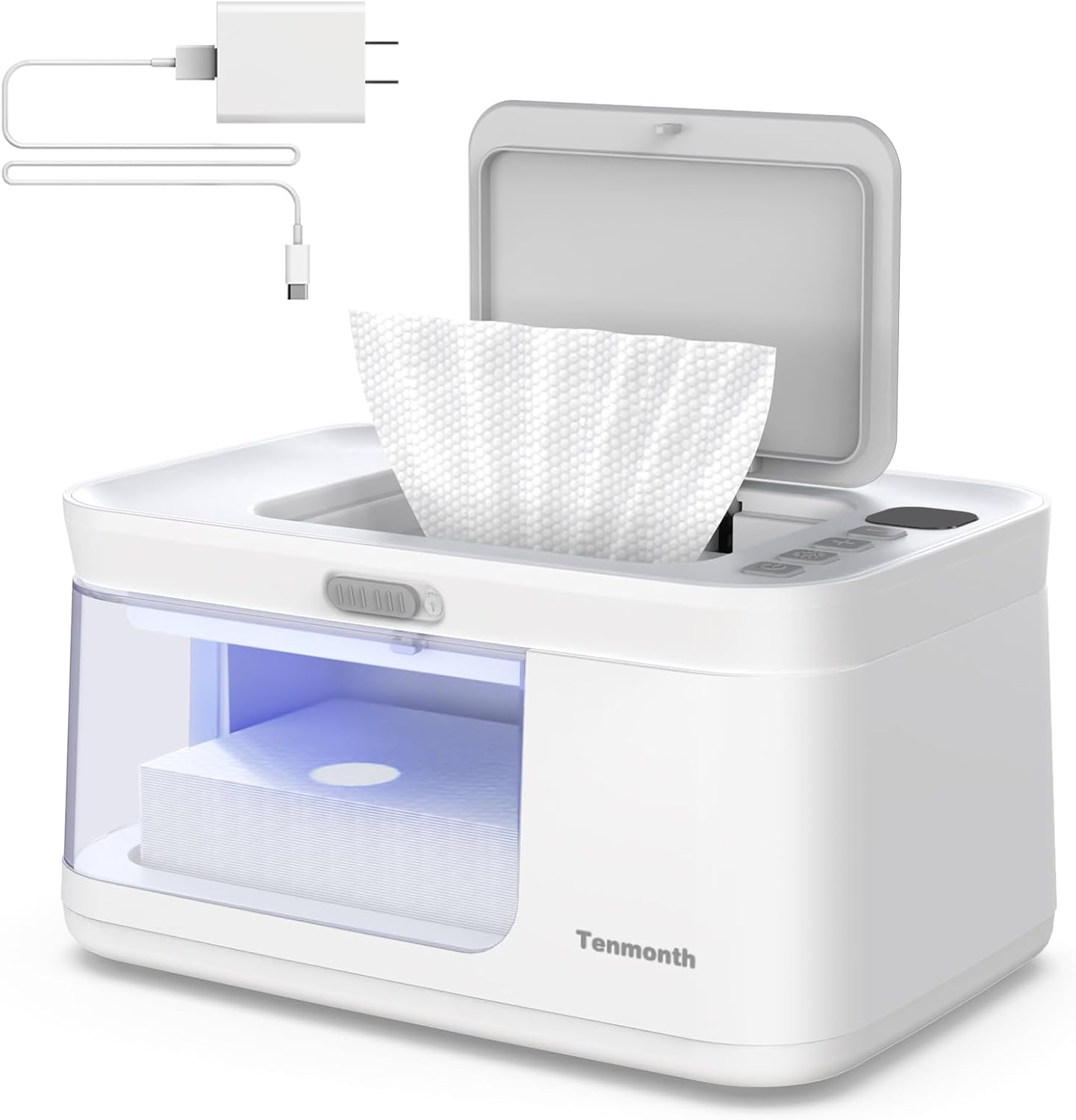 Tenmonth baby wipe warmer front view with LED display
