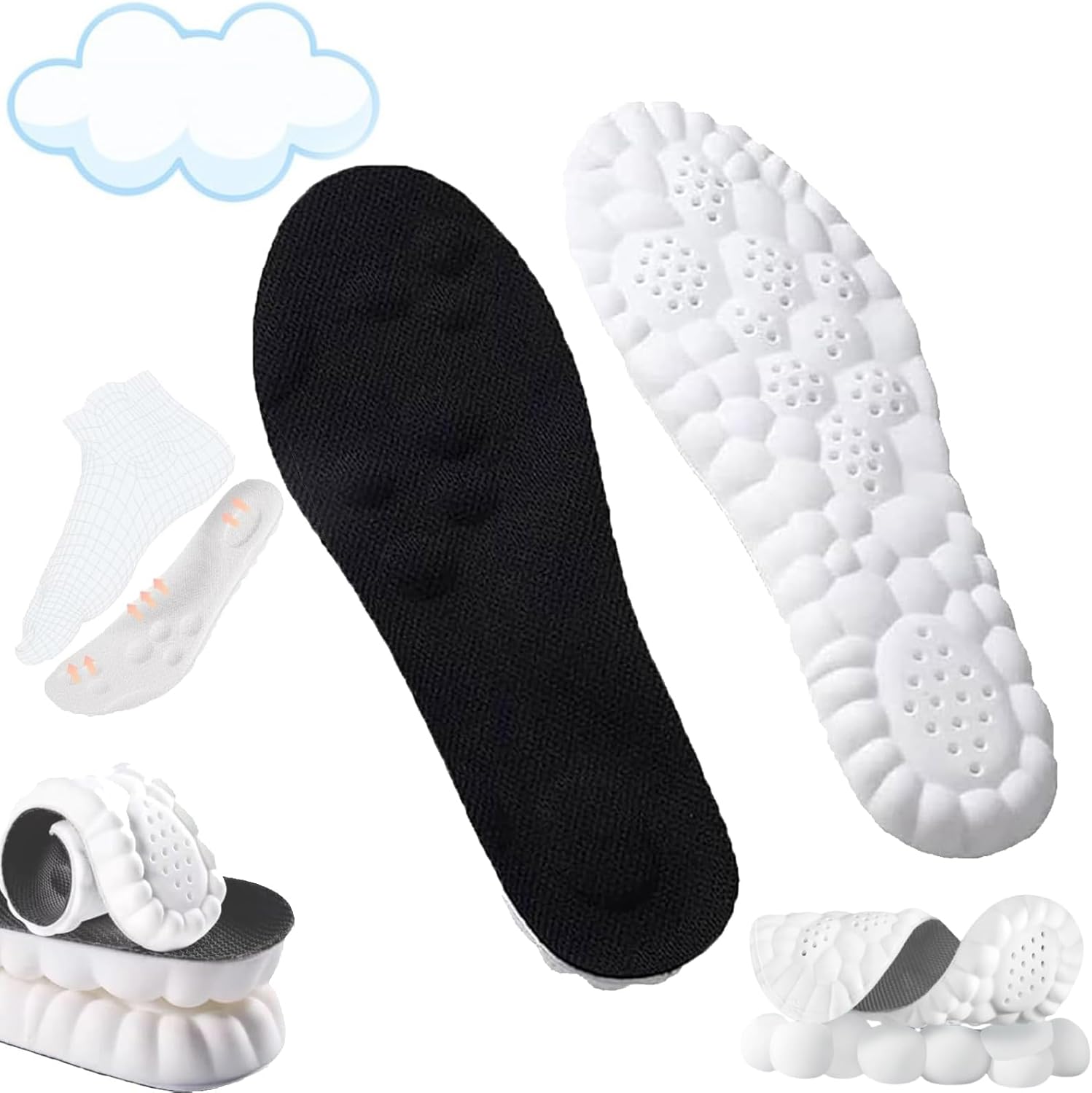 Konenbra 4D Cloud Technology Insoles front view showing black mesh fabric.