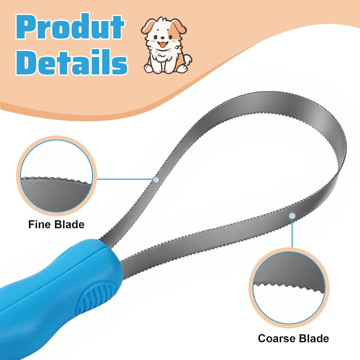 WADY stainless steel dog deshedding tool opened up straight for wide coverage grooming.