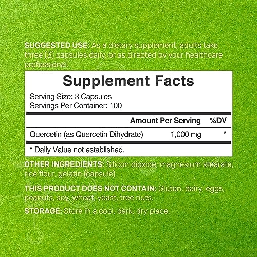 High bioavailability quercetin dihydrate 300 capsules dietary supplement label