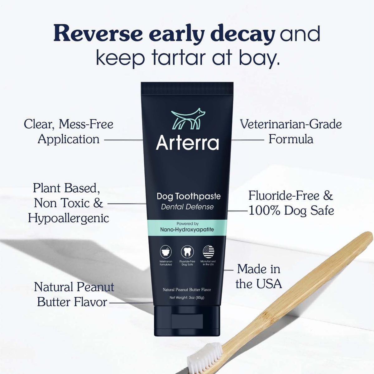 Close up of Arterra dog toothpaste packaging