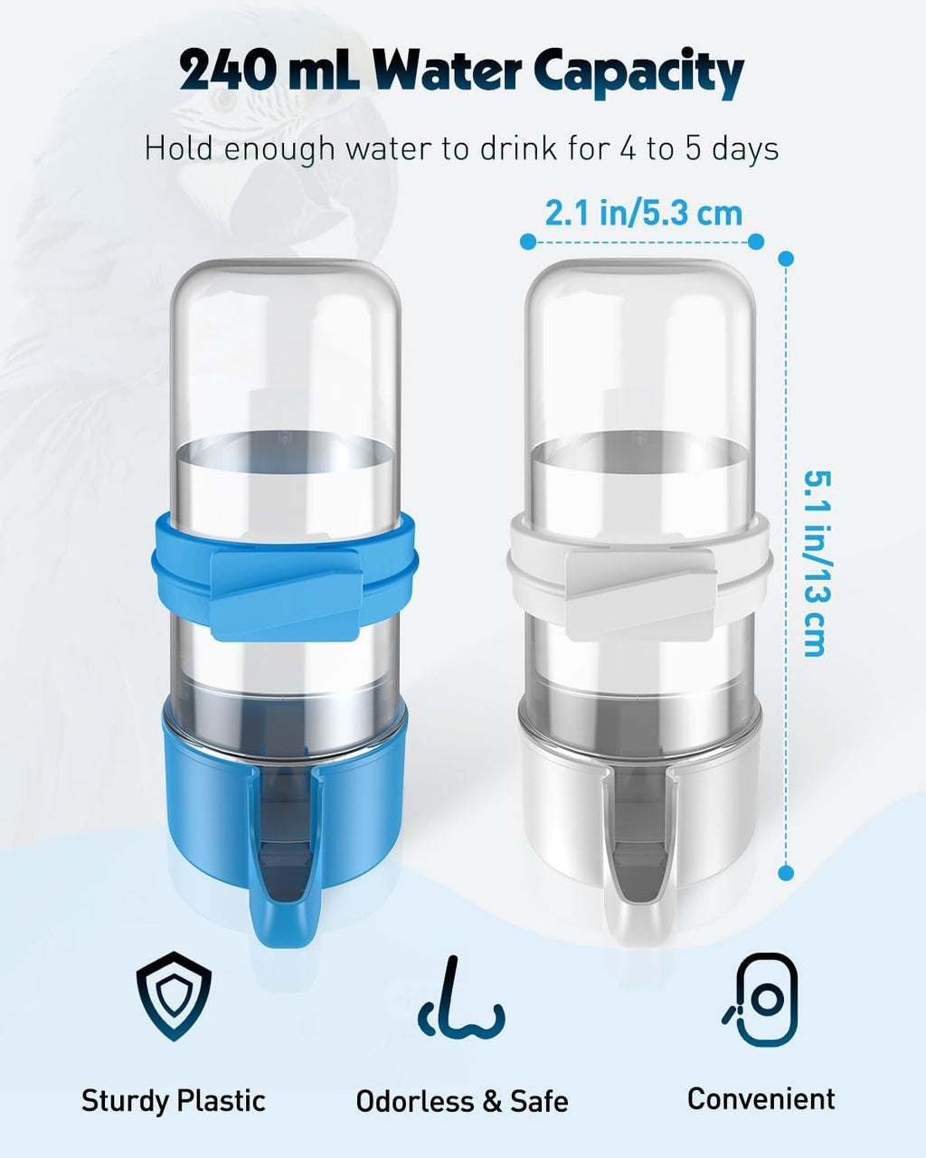 Pawfly 4 Pcs Bird Water Dispenser, Cage Accessories for Parrot & Hamster, Bird Feeder for Cage, White & Blue Waterer for Small Parakeet Cockatiel Budgie Lovebirds - Image 2