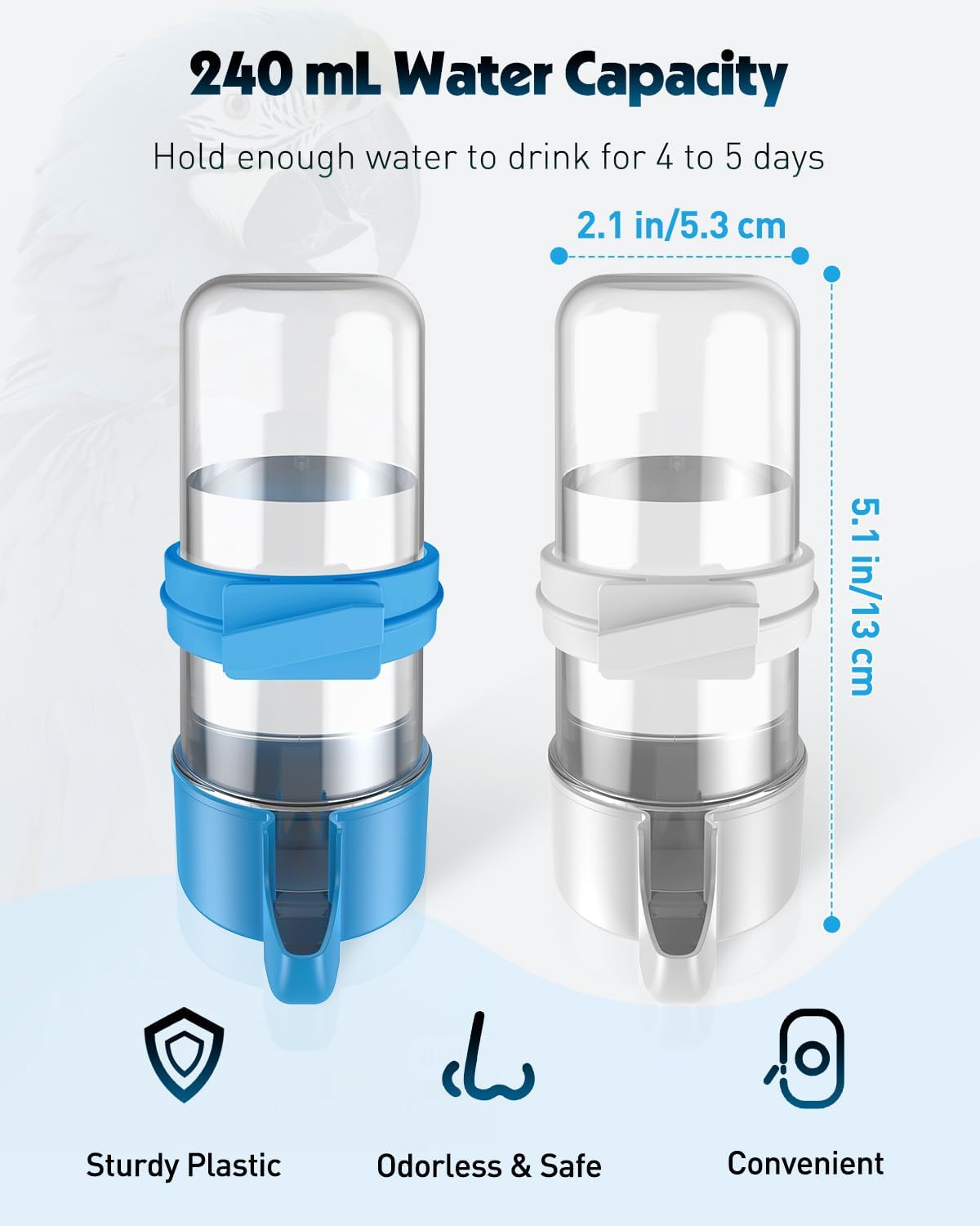 Pawfly 4 Pcs Bird Water Dispenser, Cage Accessories for Parrot & Hamster, Bird Feeder for Cage, White & Blue Waterer for Small Parakeet Cockatiel Budgie Lovebirds - Image 2