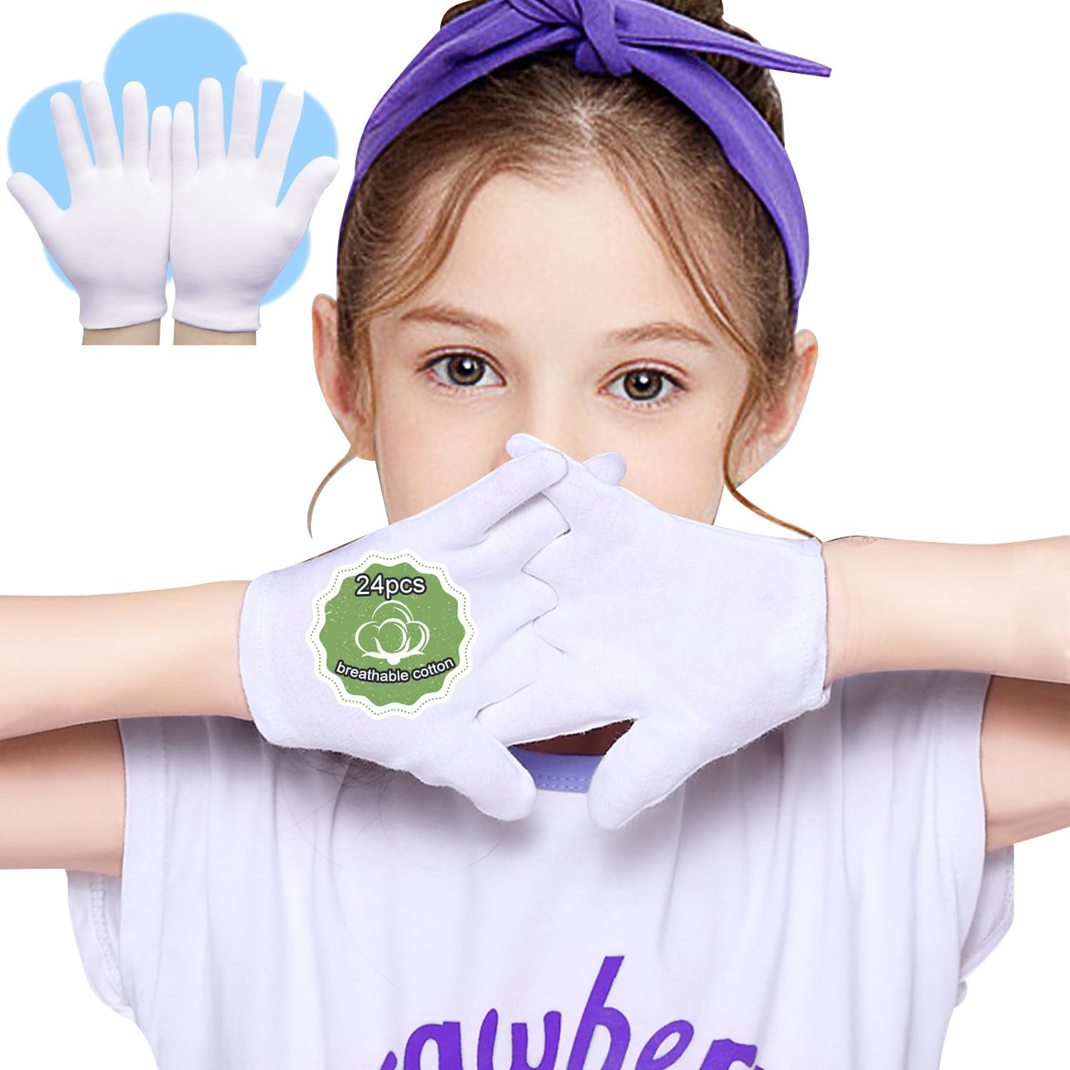 Pangtiku 24 pieces white cotton moisturizing gloves set