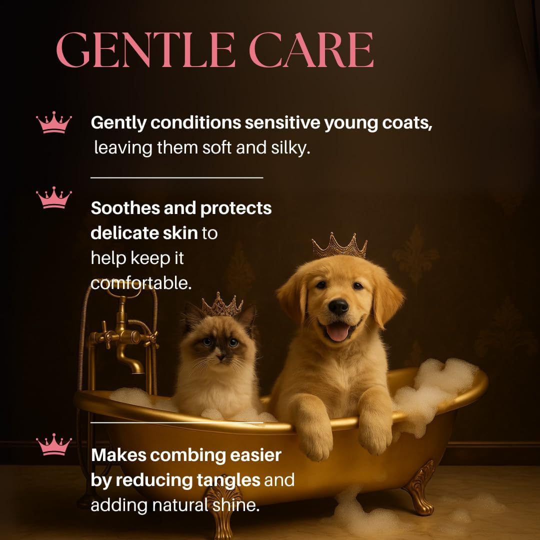 Premium imported puppy and kitten grooming conditioner bottle on a clean background