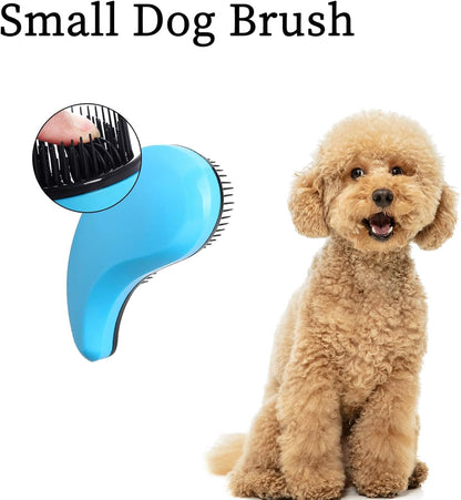 Blue professional detangling pet brush showcasing ergonomic curved handle design
